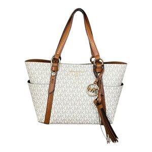 Michael Kors Nomad Tote Small | Signature Monogram Logo | White Gold Brown
